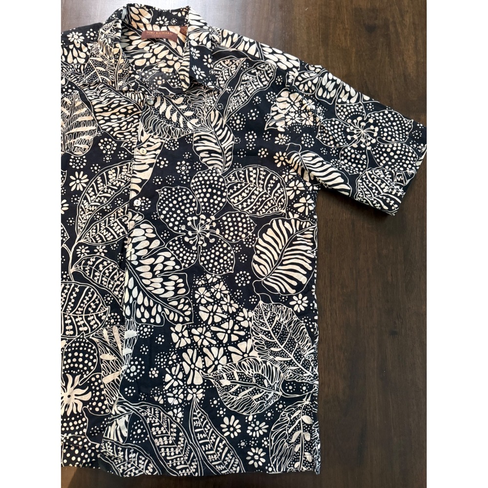 Tori Richard Honolulu Mens XL Cotton Lawn Black White Botanical Aloha Shirt - Picture 2 of 11